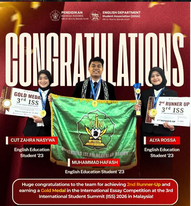 Raih juara, Mahasiswa Prodi PBI UIN Ar-Raniry sukses menjadi juara pada International Essay Competition di Kuala Lumpur, Malaysia 